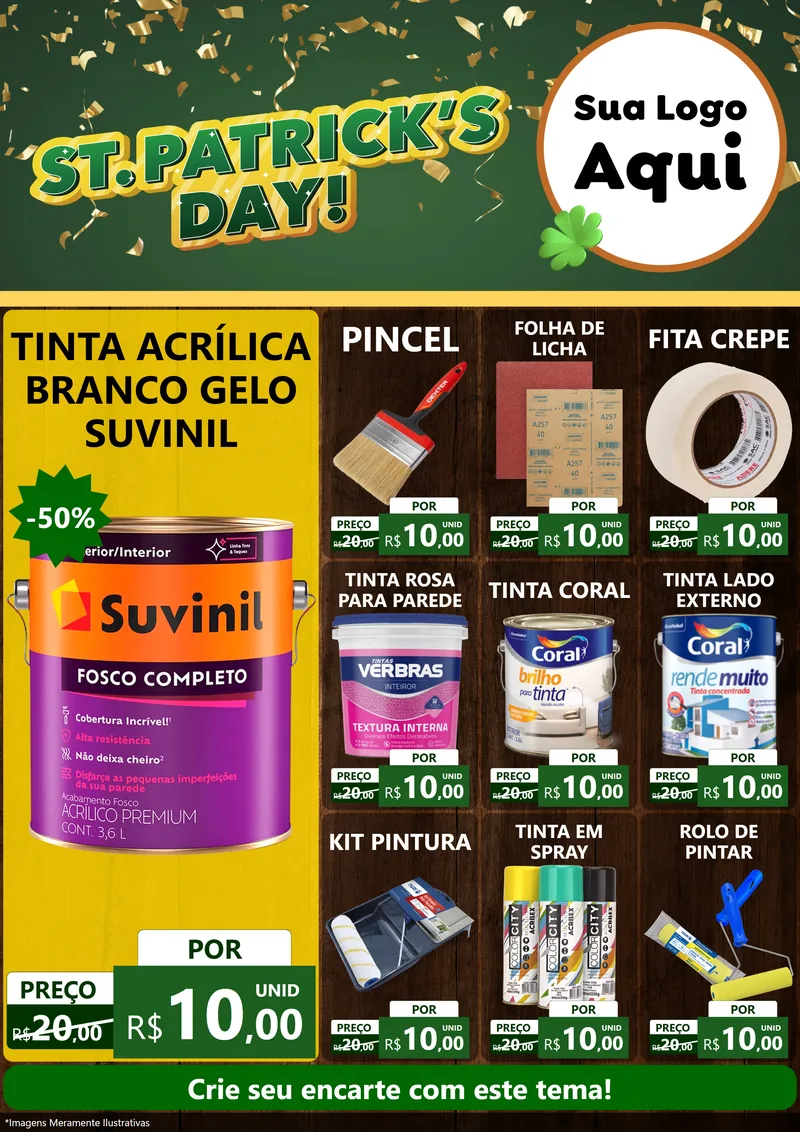 Modelo de Encarte para Encarte A4 Vertical com o tema St Patriks Day para Tintas e Ferramentas