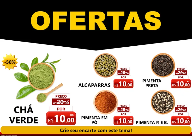 Modelo de Encarte para Encarte A4 Horizontal com o tema Ofertas Preto e Vermelho Cartaz para Produtos Naturais