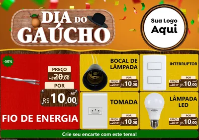 Modelo de Encarte para Encarte A4 Horizontal com o tema Dia do Gaúcho para Materiais Elétricos