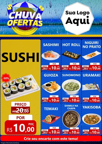 Modelo de Encarte para Encarte A4 Vertical com o tema Chuva de Ofertas para Comida japonesa