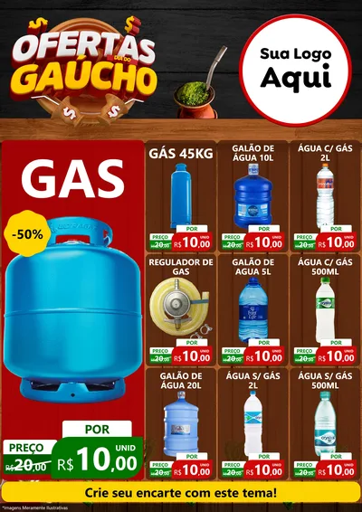Modelo de Encarte para Encarte A4 Vertical com o tema Ofertas Dia do Gaúcho para Água e gás
