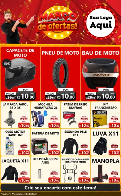 Modelo de Encarte para Encarte Grande com o tema Março de Ofertas! para Moto peças