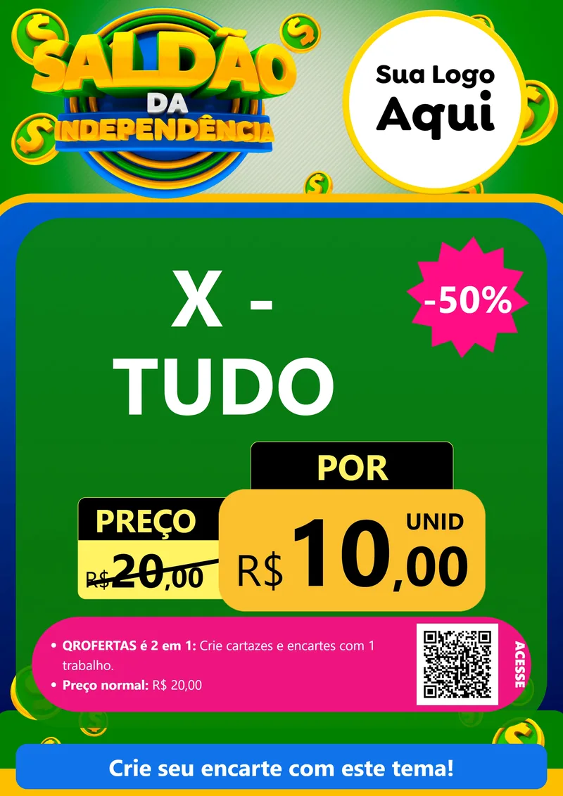 Modelo de Cartaz para Cartaz A4 Vertical com o tema Saldão da Indepêndencia para Hamburgueria