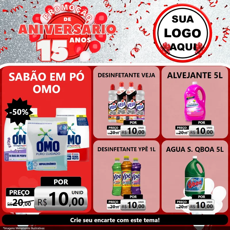 Modelo de Rede Social para Feed Facebook com o tema Promoção de Aniversário - 15 Anos para Produtos de Limpeza