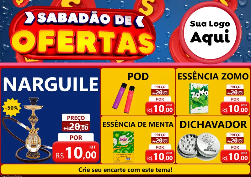 Modelo de Encarte para Encarte A4 Horizontal com o tema Sabadão de Ofertas para Tabacaria
