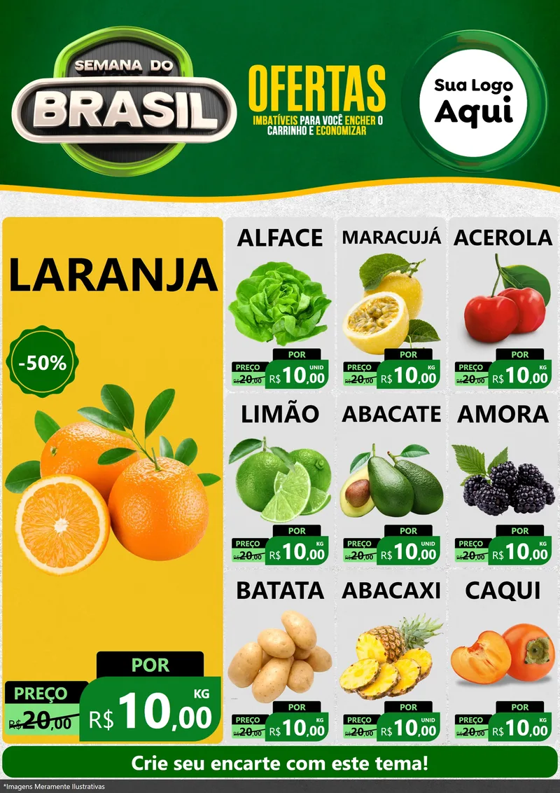 Modelo de Encarte para Encarte A4 Vertical com o tema Semana do Brasil para Hortifrúti