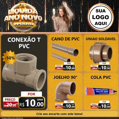 Modelo de Rede Social para Feed Facebook com o tema Liquida Ano Novo Imperdível para Tubos e conexões