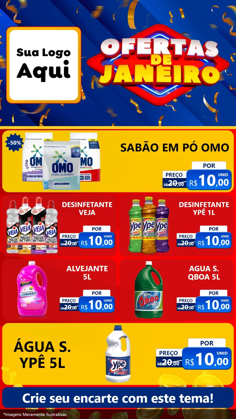Modelo de TV para TV Vertical com o tema Ofertas de Janeiro para Produtos de Limpeza