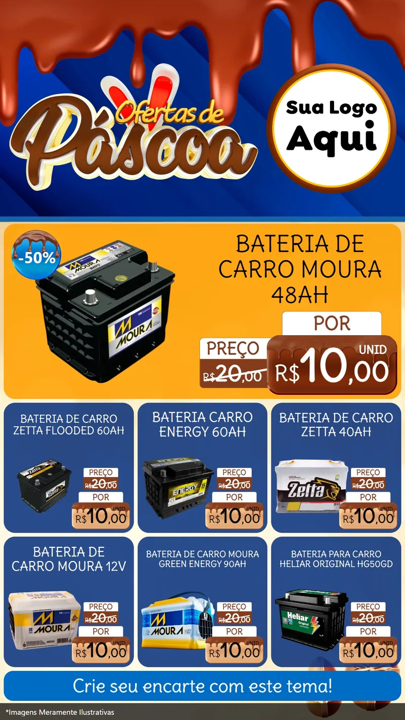 Modelo de Rede Social para Stories com o tema Ofertas de Páscoa para Baterias Elétricas