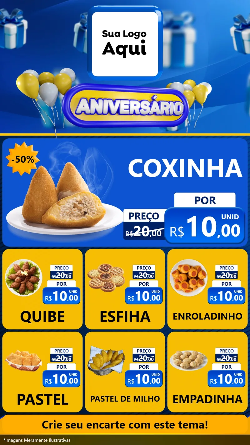 Modelo de Rede Social para Stories com o tema Aniversário para Salgadaria