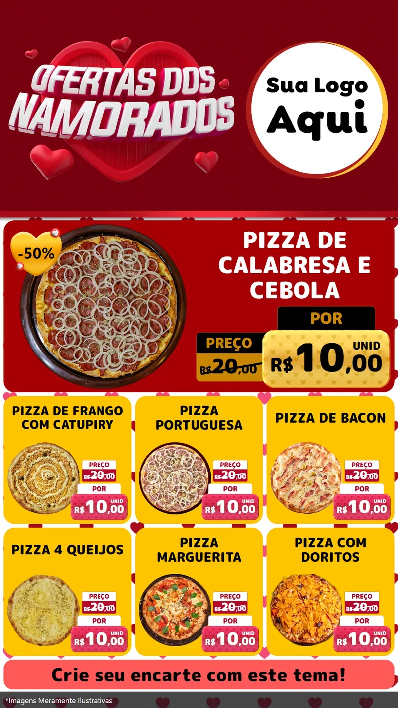 Modelo de Rede Social para Stories com o tema Ofertas Dos Namorados para Pizzaria