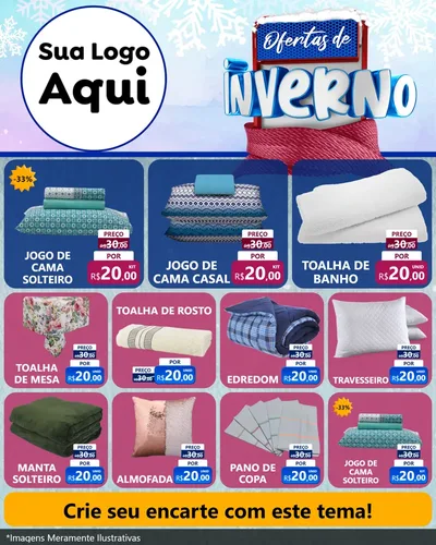 Modelo de Rede Social para Feed Instagram com o tema Ofertas de Inverno para Cama, Mesa e Banho