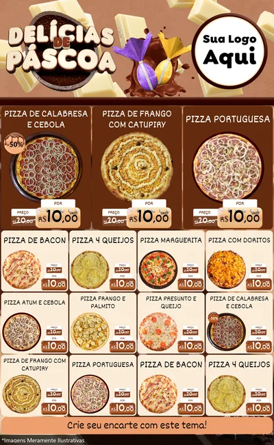 Modelo de Encarte para Encarte Grande com o tema Delícias de Páscoa para Pizzaria