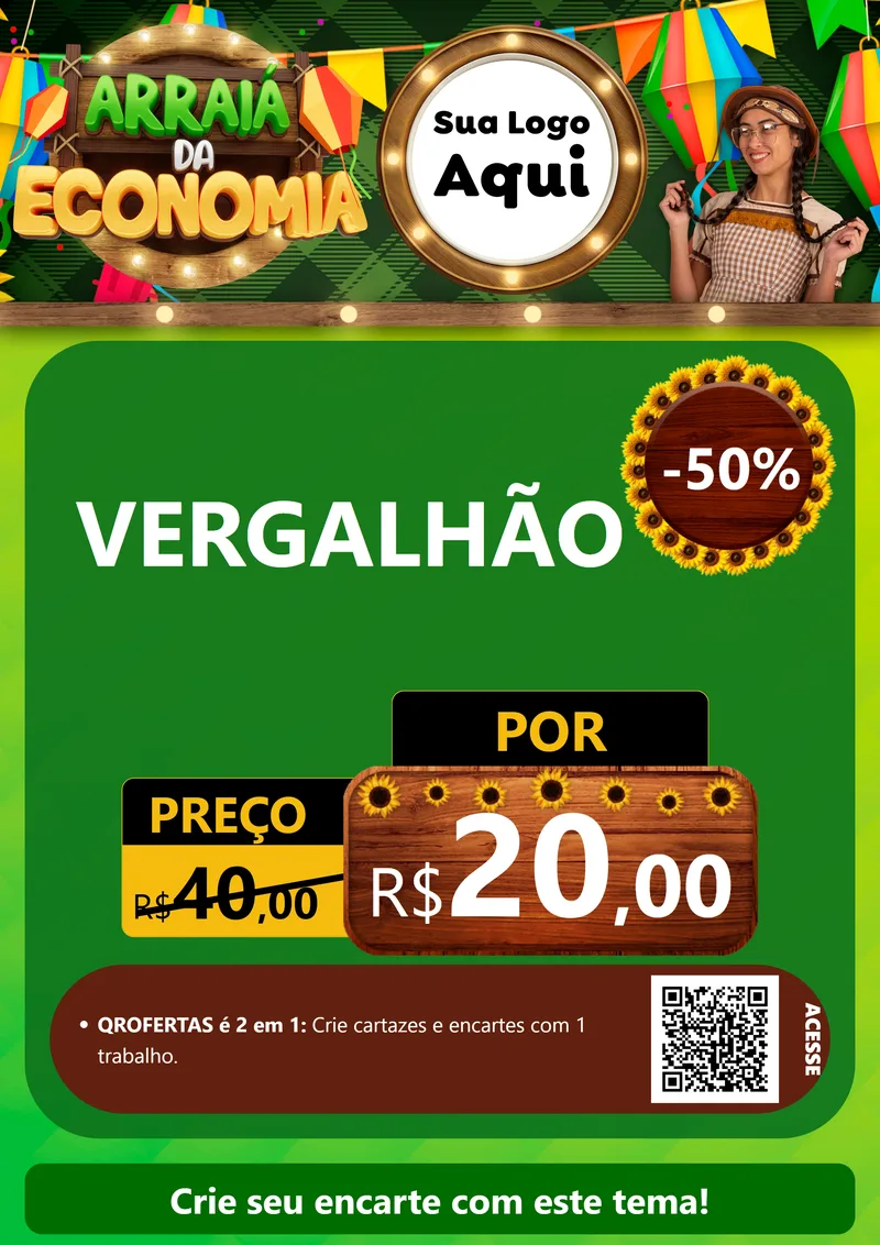 Modelo de Cartaz para Cartaz A4 Vertical com o tema Arraiá de Economia para Ferragens