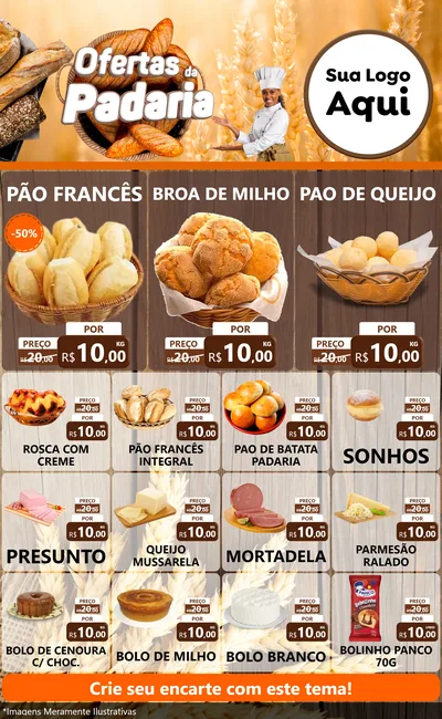 Modelo de Encarte para Encarte Grande com o tema Ofertas da Padaria para Padaria
