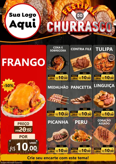 Modelo de Encarte para Encarte A4 Vertical com o tema Festival do Churrasco para Assados