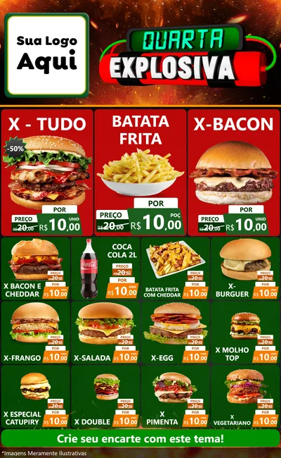 Modelo de Encarte para Encarte Grande com o tema Quarta Explosiva para Hamburgueria
