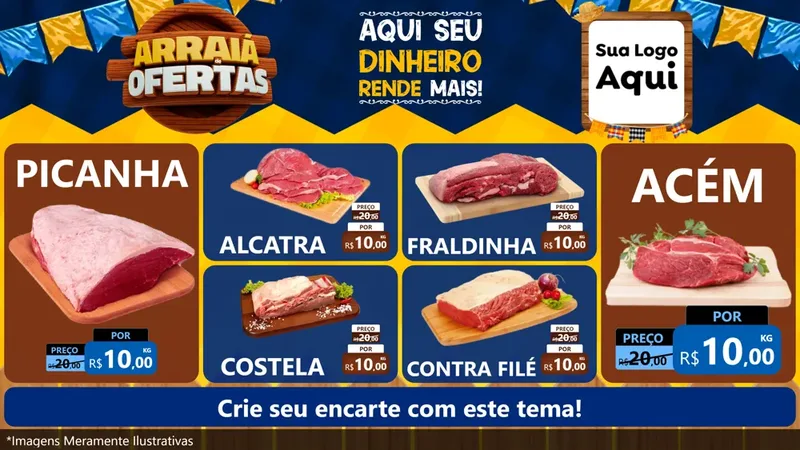Modelo de TV para TV Horizontal com o tema Arraiá de Ofertas - Junina para Açougue