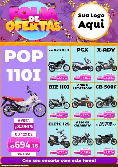 Modelo de Encarte para Encarte A4 Vertical com o tema Folia de Ofertas para Concessionaria de Motos