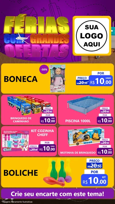 Modelo de TV para TV Vertical com o tema Férias com Grandes Ofertas para Brinquedos