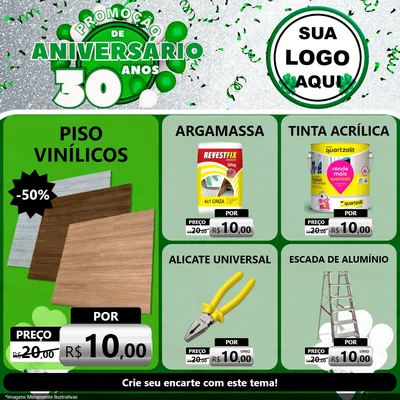 Modelo de Rede Social para Feed Facebook com o tema Promoção de Aniversário - 30 Anos para Material para Construção