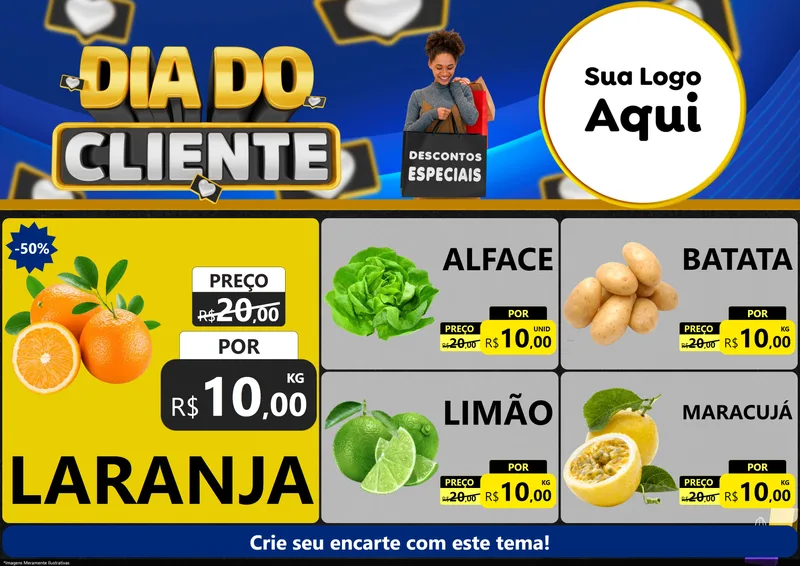 Modelo de Encarte para Encarte A4 Horizontal com o tema Dia Do Cliente para Hortifrúti