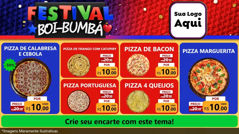 Modelo de TV para TV Horizontal com o tema Festival Boi-Bumbá para Pizzaria