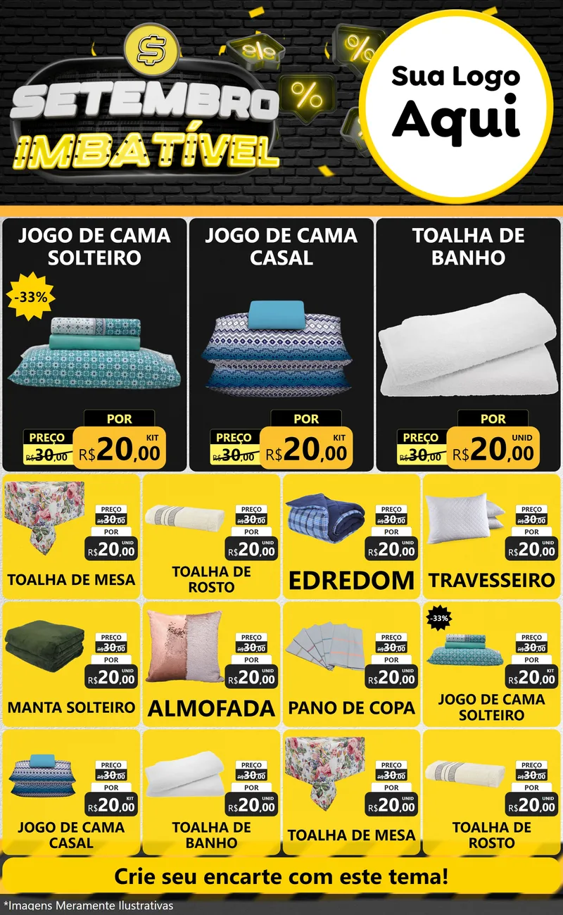 Modelo de Encarte para Encarte Grande com o tema Setembro Imbatível para Cama, Mesa e Banho