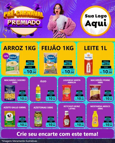 Modelo de Rede Social para Feed Instagram com o tema Pré-Carnaval Premiado para Supermercado