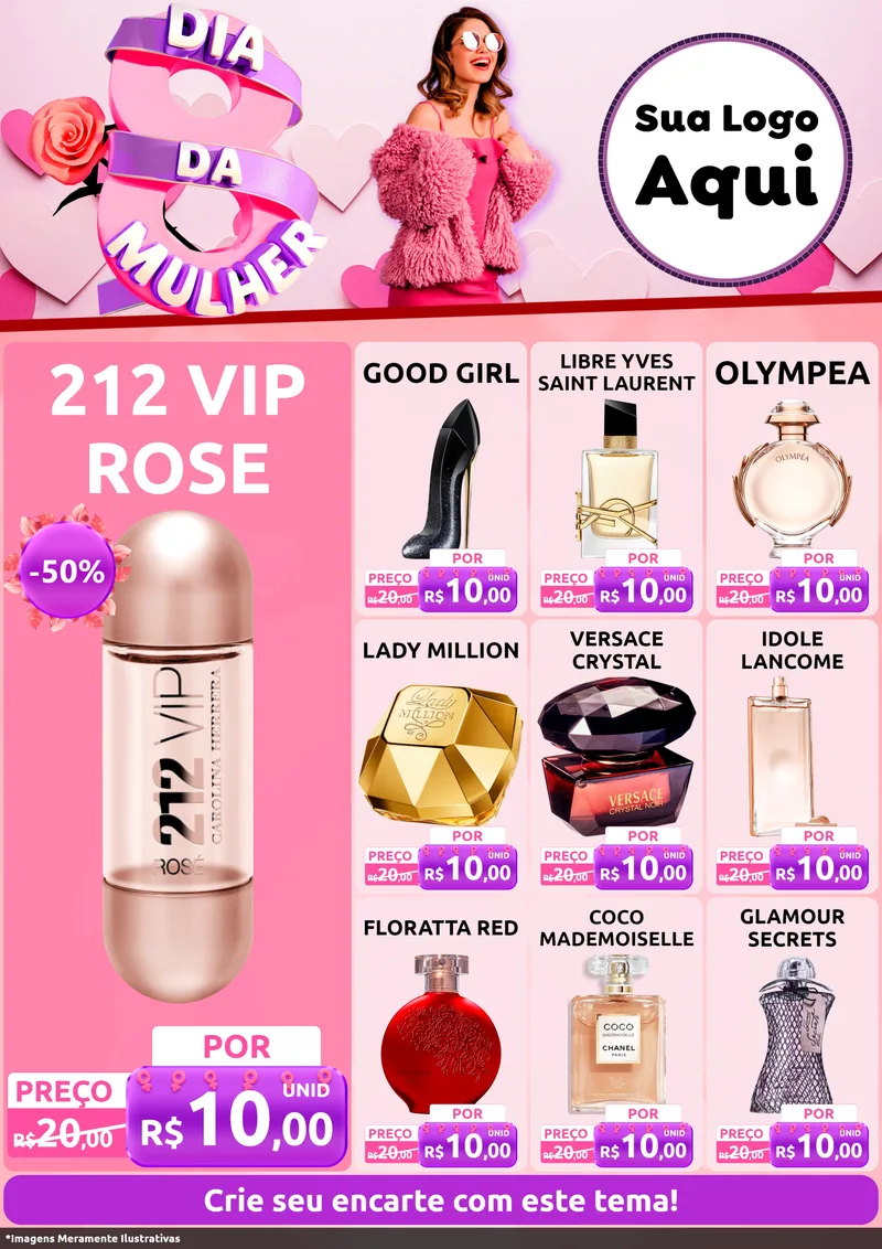 Modelo de Encarte para Encarte A4 Vertical com o tema Dia da Mulher para Perfumes
