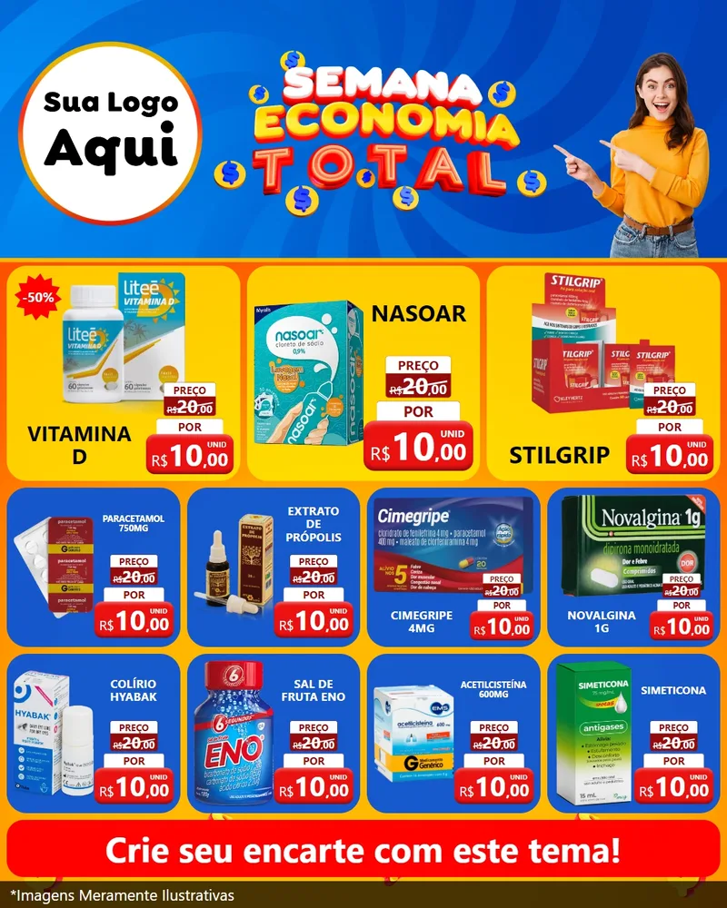 Modelo de Rede Social para Feed Instagram com o tema Semana Economia Total para Farmácia