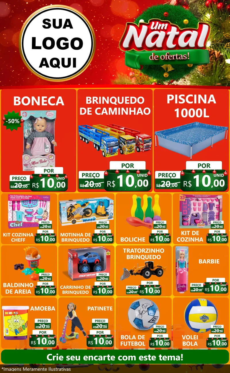Modelo de Encarte para Encarte Grande com o tema Um Natal de Ofertas para Brinquedos