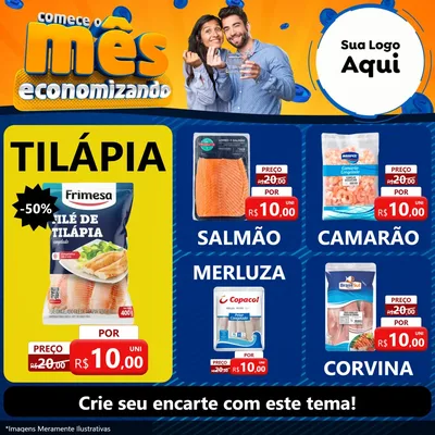 Modelo de Rede Social para Feed Facebook com o tema Comece O Mês Economizando para Peixaria