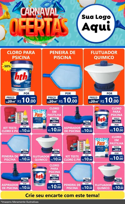 Modelo de Encarte para Encarte Grande com o tema Carnaval de Ofertas para Produtos para Piscina
