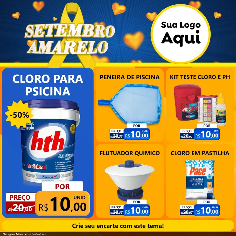 Modelo de Rede Social para Feed Facebook com o tema Setembro Amarelo para Produtos para Piscina