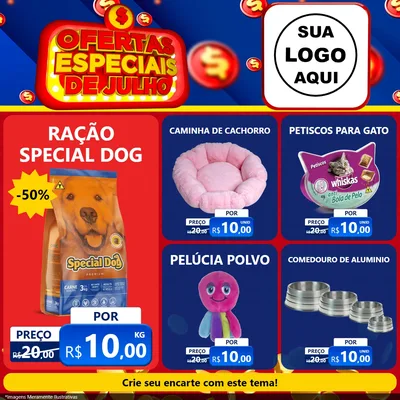 Modelo de Rede Social para Feed Facebook com o tema Ofertas Especiais de Julho para Pet Shop