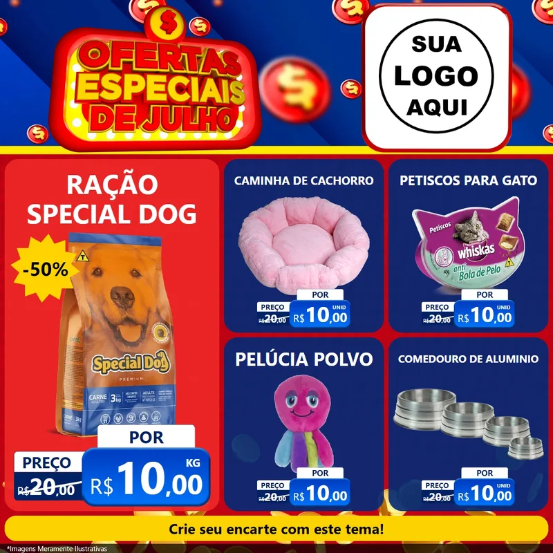 Modelo de Rede Social para Feed Facebook com o tema Ofertas Especiais de Julho para Pet Shop