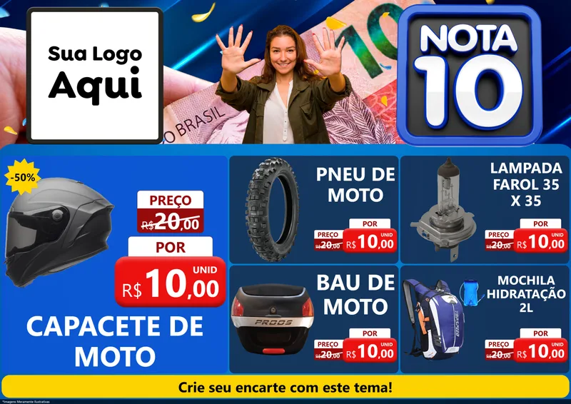 Modelo de Encarte para Encarte A4 Horizontal com o tema Nota 10 para Moto peças