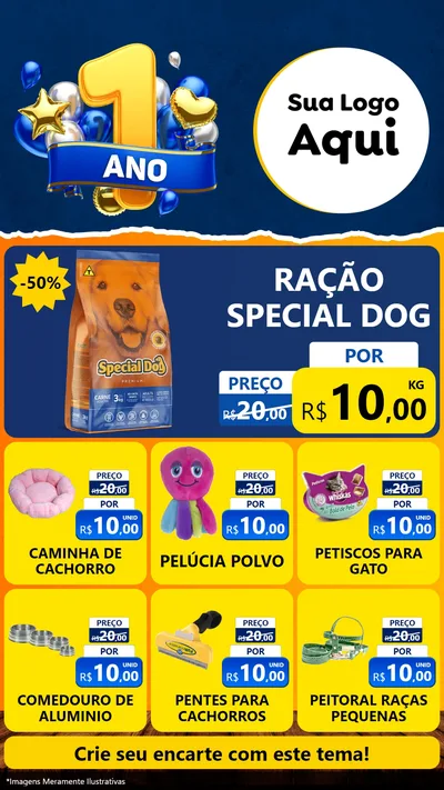 Modelo de Rede Social para Stories com o tema Um Ano de Aniversário para Pet Shop