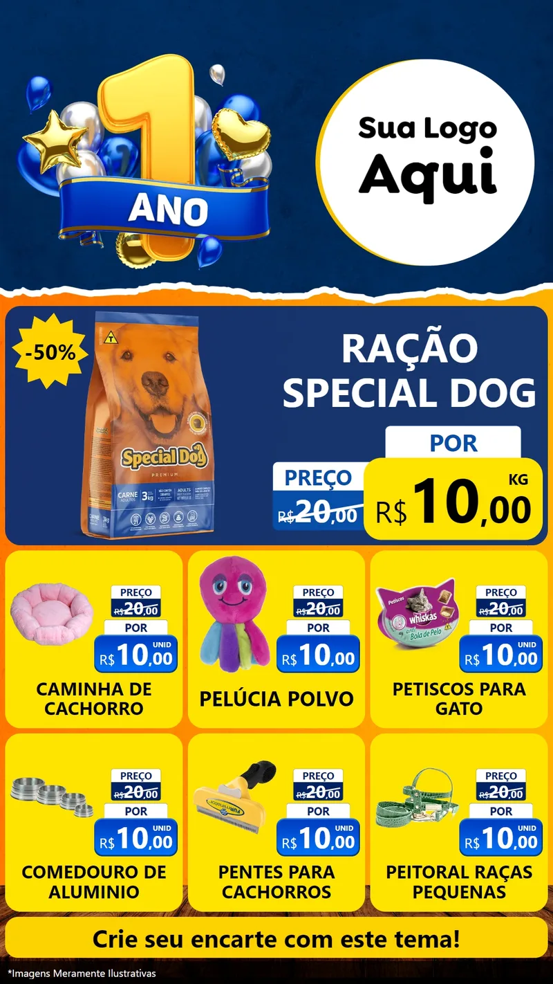 Modelo de Rede Social para Stories com o tema Um Ano de Aniversário para Pet Shop