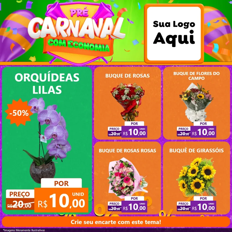 Modelo de Rede Social para Feed Facebook com o tema Pré-Carnaval Com Economia para Floricultura e jardim
