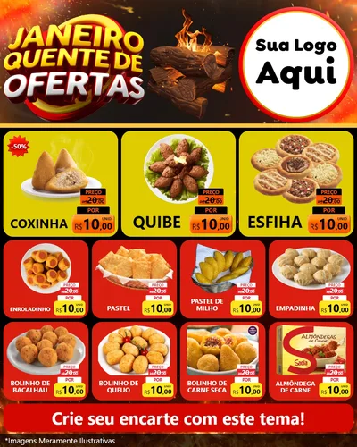 Modelo de Rede Social para Feed Instagram com o tema Janeiro Quente de Ofertas para Salgadaria