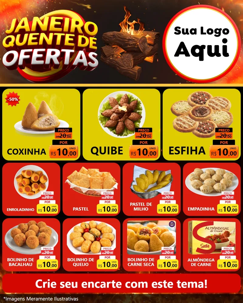Modelo de Rede Social para Feed Instagram com o tema Janeiro Quente de Ofertas para Salgadaria