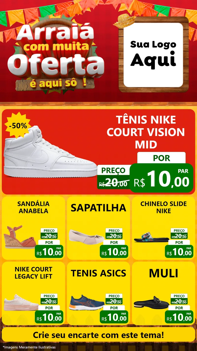 Modelo de Rede Social para Stories com o tema Arraiá Com Muita Oferta - É Aqui Sô! para Calçados