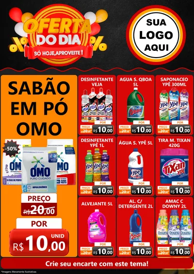 Modelo de Encarte para Encarte A4 Vertical com o tema Oferta do Dia - Só hoje, Aproveite! para Produtos de Limpeza