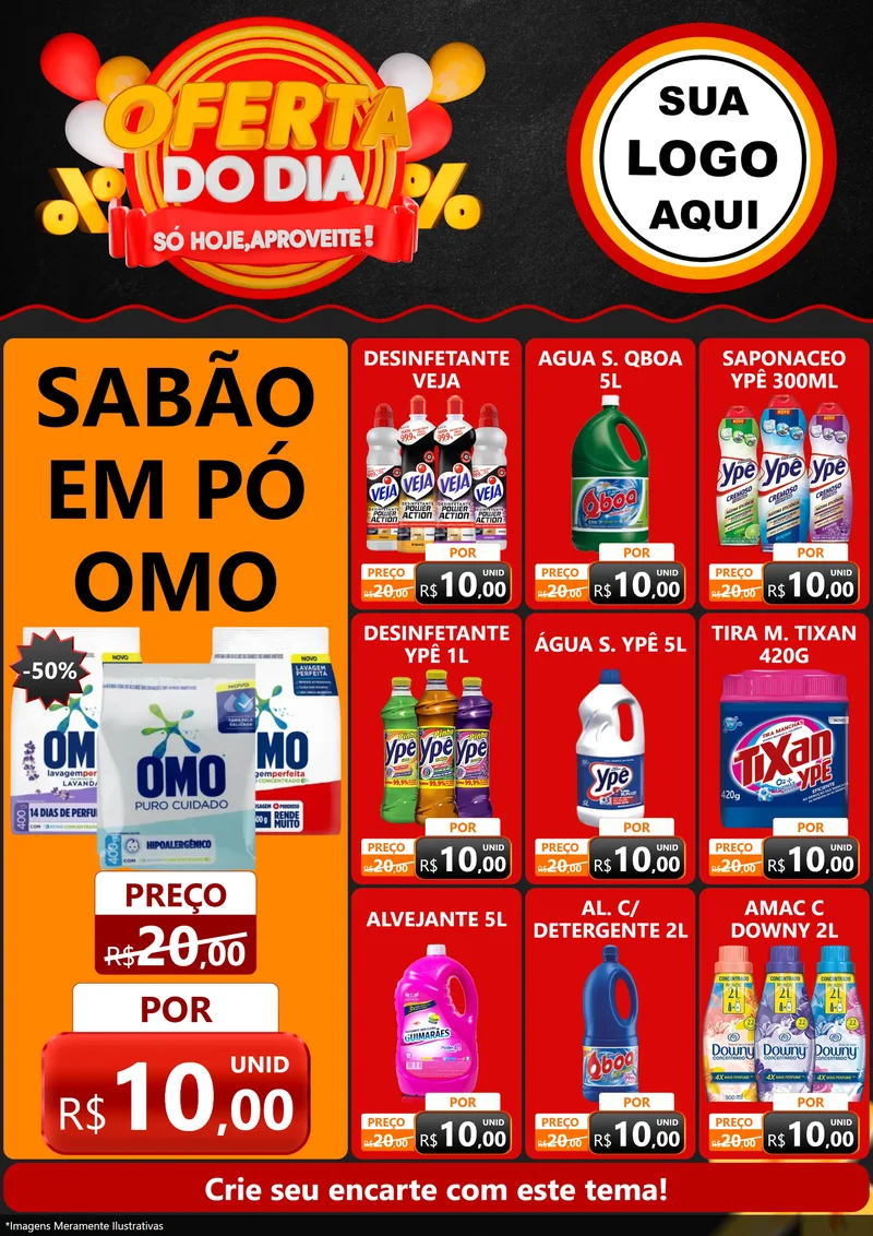 Modelo de Encarte para Encarte A4 Vertical com o tema Oferta do Dia - Só hoje, Aproveite! para Produtos de Limpeza