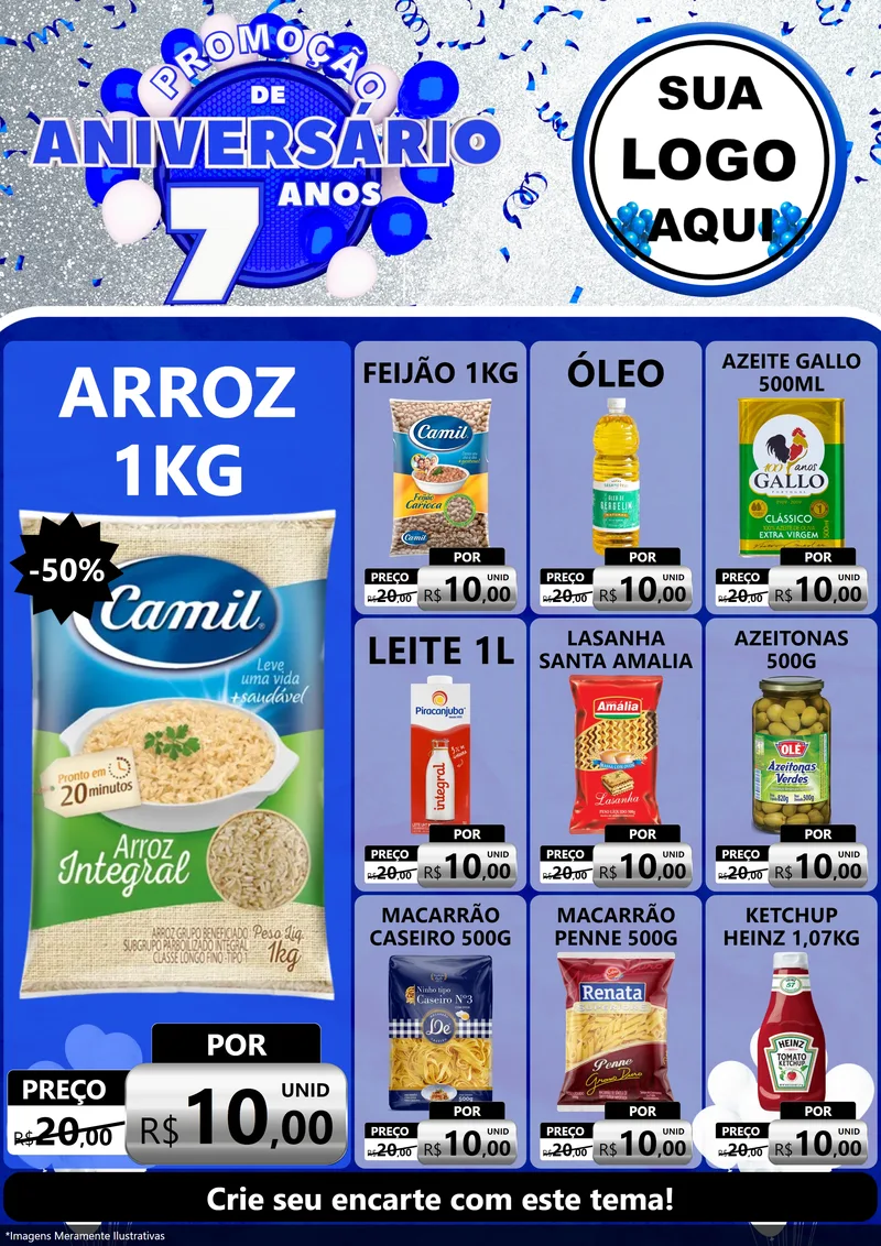 Modelo de Encarte para Encarte A4 Vertical com o tema Promoção de Aniversário - 7 Anos para Supermercado