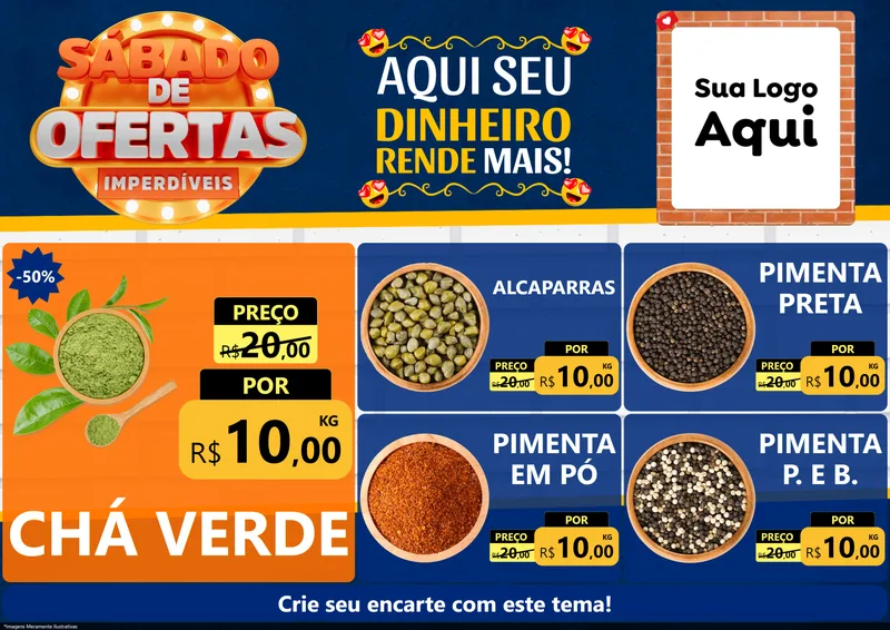Modelo de Encarte para Encarte A4 Horizontal com o tema Sábado de Ofertas Imperdíveis para Produtos Naturais