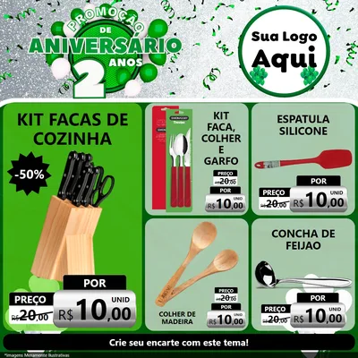 Modelo de Rede Social para Feed Facebook com o tema Promoção de Aniversário - 2 Anos para Utilidades Domésticas