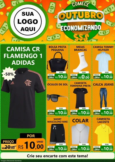 Modelo de Encarte para Encarte A4 Vertical com o tema Comece Outubro Economizando para Roupas e acessórios